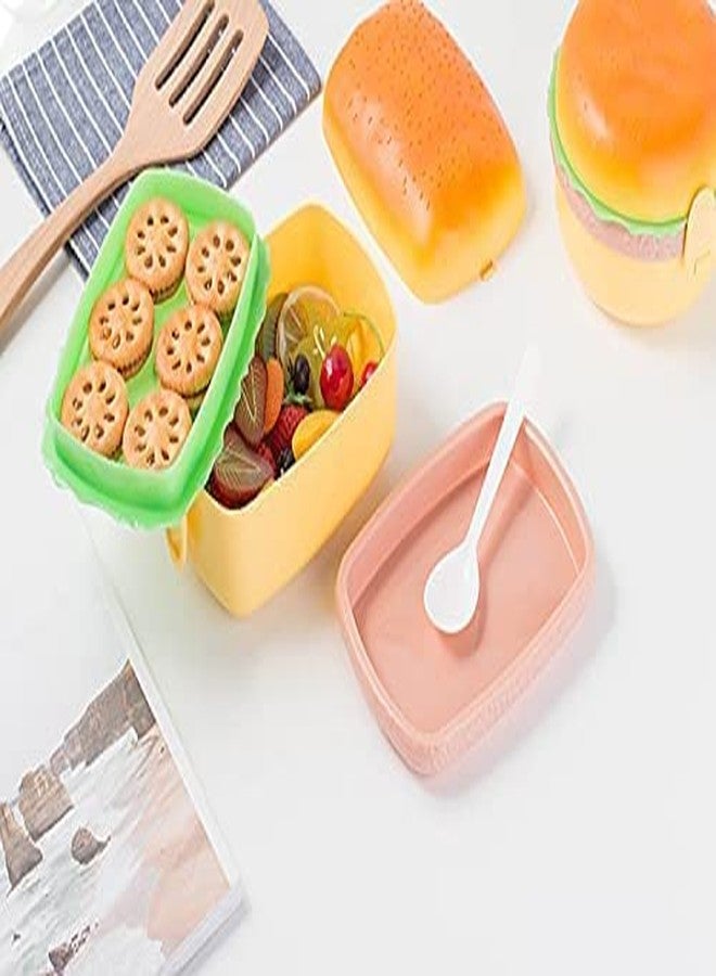 SQUICKLE علبة غداء على شكل برجر من سكويكل || حاوية طعام مع ملعقة || علبة غداء بلاستيكية للوجبات الخفيفة بأربعة طبقات وثلاثة أقسام مع ملعقتين (عبوة واحدة) - Image 5